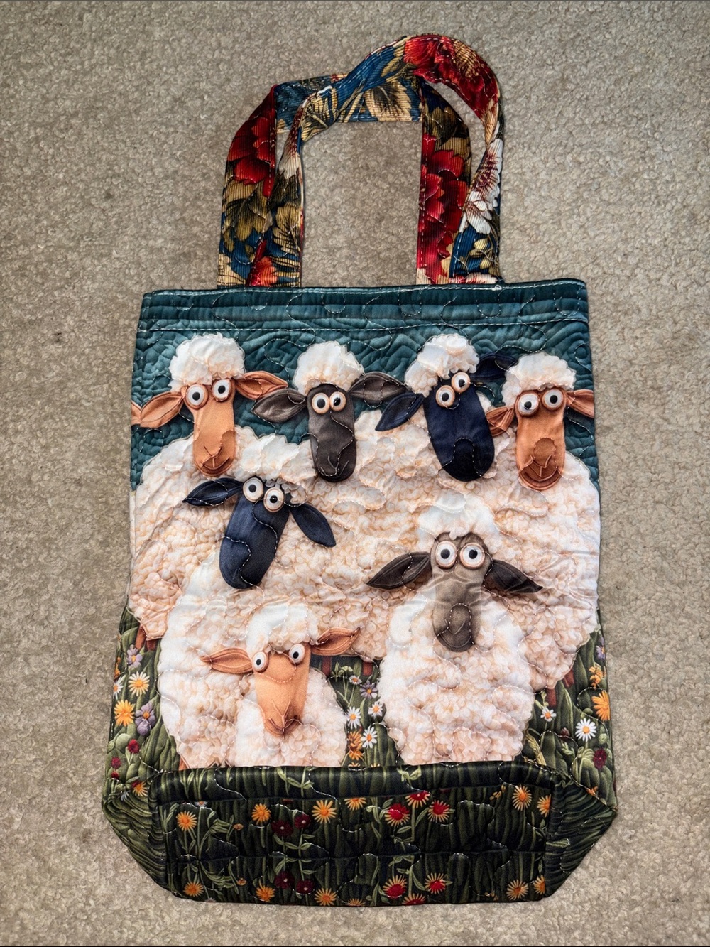 Quilted Sheep  Tote Bag in Multicolor